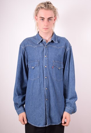 LEVI'S MENS VINTAGE DENIM SHIRT LARGE BLUE 90S