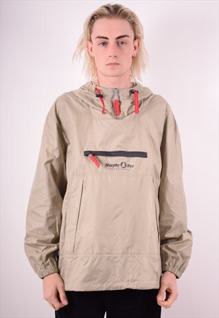 MENS VINTAGE PULLOVER RAIN JACKET LARGE GREY 90S