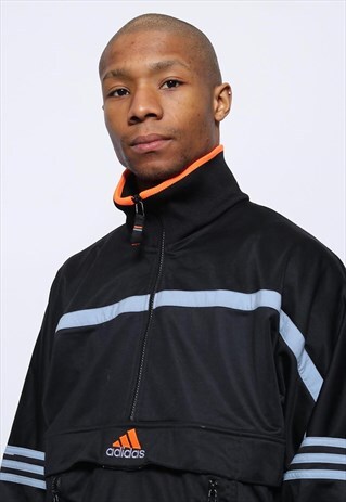 VINTAGE ADIDAS 1/4 ZIP LOGO TRACK JACKET BLACK