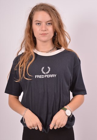 VINTAGE FRED PERRY T-SHIRT TOP NAVY BLUE