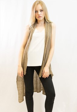 Sleeveless Wool Knitted long Cardigan brown CY