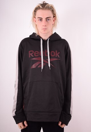 REEBOK MENS VINTAGE HOODIE JUMPER XL BLACK 90S