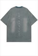 FLEECE PATCH T-SHIRT STAR TEE GRUNGE TIEDYE TOP IN ACID GREY