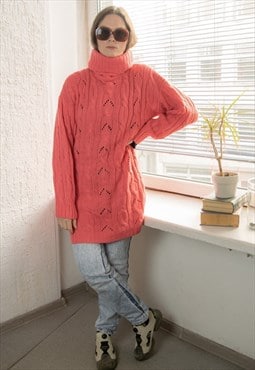 Vintage 80's Pink Oversized Knitted Long Fit Jumper