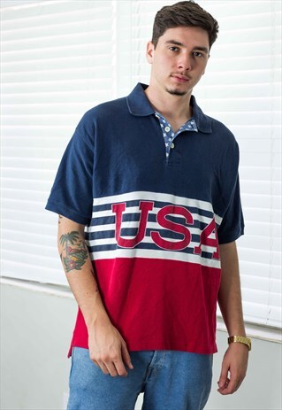 VINTAGE USA LOGO POLO SHIRT 90S L 12.1