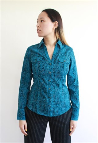 TURQUOISE BLACK ANIMAL PRINT BLOUSE