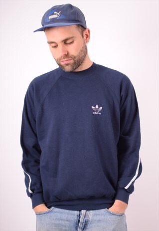 ADIDAS MENS VINTAGE SWEATSHIRT JUMPER LARGE BLUE 90S