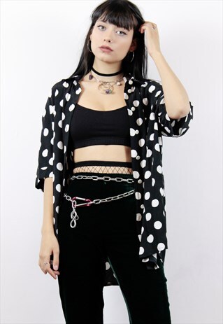 BLACK WHITE POLKA DOT OVERSIZED BLOUSE SHIRT