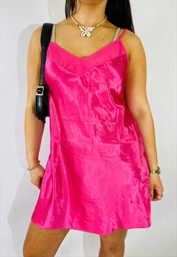 Vintage Size S Satin Mini Slip Dress in Pink