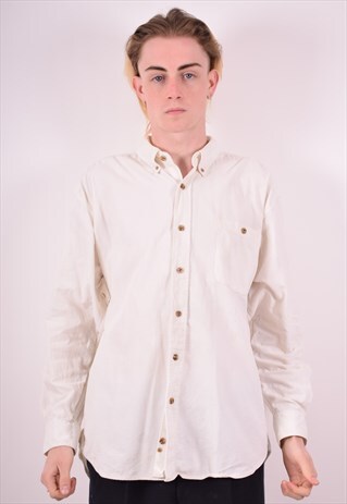 MENS VINTAGE CORDUROY SHIRT XL WHITE 90S