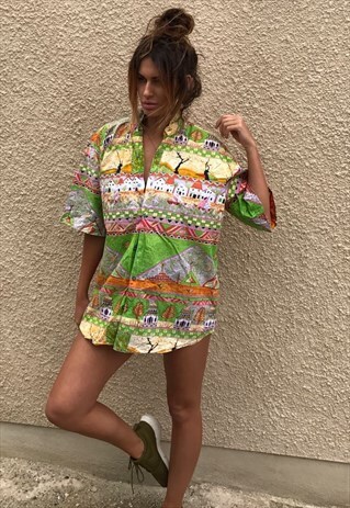 PATTERNED OVERSIZED RETRO VINTAGE UNISEX FESTIVAL SHIRT
