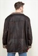 VINTAGE 80'S MEN SHEEPSKIN LEATHER COAT IN DARK BROWN