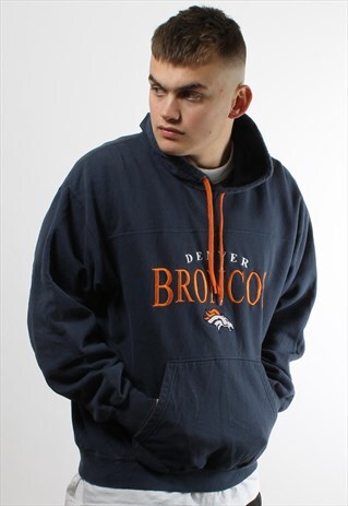 VINTAGE DENVER BRONCOS NFL NAVY SPELL OUT HOODIE