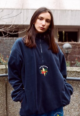 Fleece In Navy With Paradise Island Parrot Embroidery