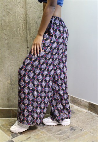 VINTAGE IKAT WIDE LEG TRIBAL SHEER FESTIVAL TROUSERS 90S
