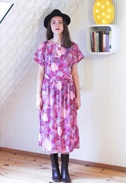 Purple and pink soft floral vintage dress