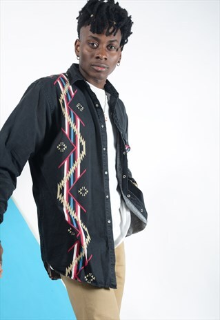 VINTAGE AZTEC WESTERN SHIRT IN BLACK.
