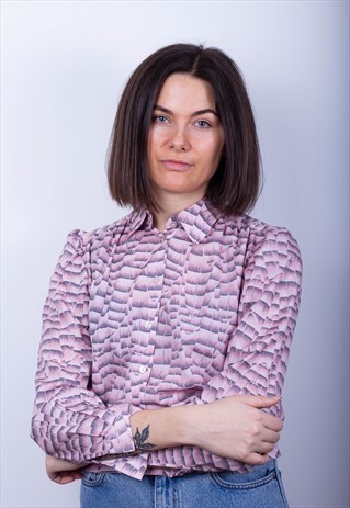 VINTAGE PATTERN BUTTON UP BLOUSE SHIRT
