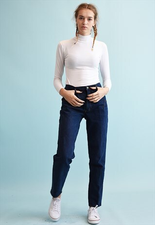 90'S RETRO REGULAR WAIST DENIM MOMS STRAIGHT JEANS