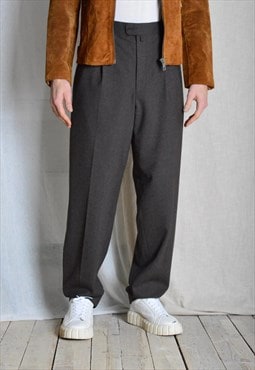 Vintage 90s Brown Minimalist Wool Pleated Mens Pants