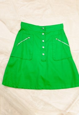 Vintage Skirt 70s Hippie High Rise Midi in Primary Green