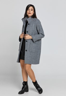Wool Blend Grey Coat by Conquista Fashion