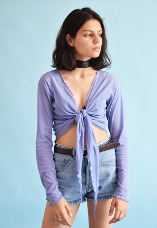 90'S RETRO SHEER MESH KITSCH TIE UP TOP