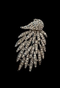 50's Vintage Ladies Brooch Diamante Silver Metal