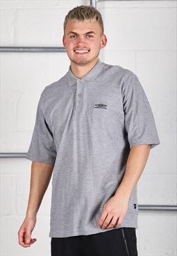 Vintage Umbro Polo Shirt in Grey Short Sleeve Tee Large