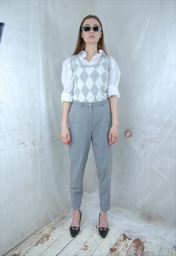 Vintage 90's small stripped light chino glam trousers grey 