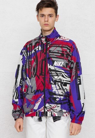 VINTAGE PURPLE RED BLACK NIKE WINDBREAKER SHELL JACKET