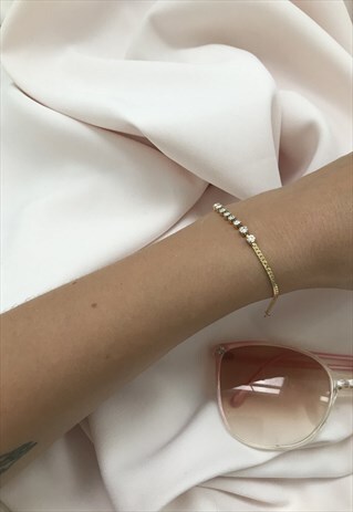 VINTAGE 90S GOLD TONE THIN CHAIN DIAMANTE BRACELET