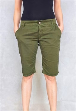 90s Vintage Army Green Escada Sport Shorts, Small Size