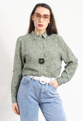 VINTAGE BAVARIAN SHIRT IN PLAID GREEN LONG SLEEVE TRACHTEN