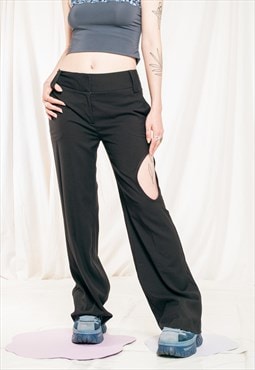 Vintage Flare Trousers Y2K Reworked Cut Out Blob Pants