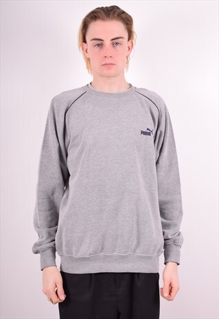 PUMA MENS VINTAGE SWEATSHIRT JUMPER LARGE GREY 90S