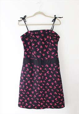 Vintage Y2K Red Herring Black & Pink Cherry Midi Dress