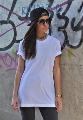 PLAIN WHITE UNISEX OVERSIZE TEE T SHIRT TOP