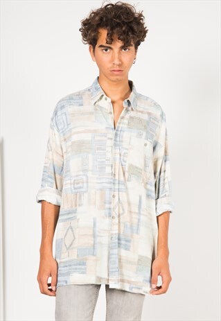 VINTAGE 80S CRAZY PRINT SHIRT/ S1723