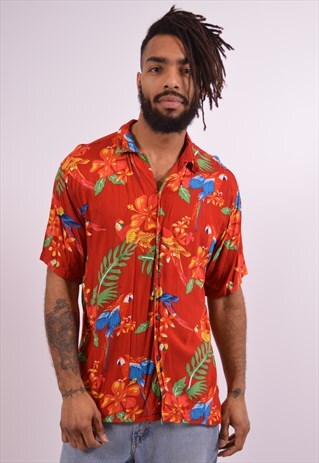 MENS VINTAGE HAWAIIAN SHIRT XL RED 90S