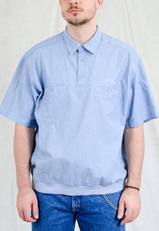VINTAGE BLUE DENIM SHIRT JEANS SHORT SLEEVE 90S XXL