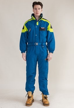 Vintage Astrolabio One Piece Blue&Neon Ski Suit Men M/L