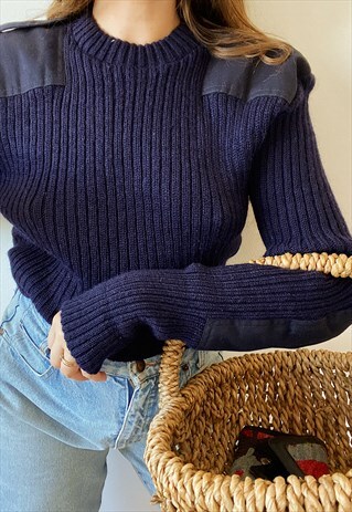 VINTAGE 80S MILITARY UTILITY CARGO WOOL KNIT JUMPER PULLOVER