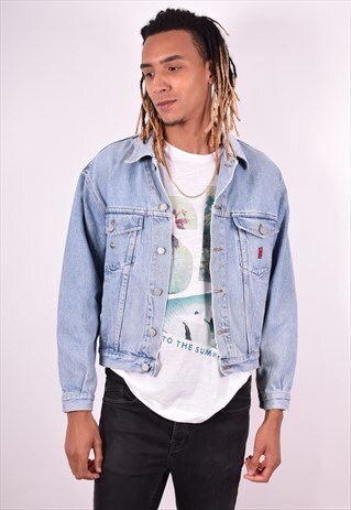 MENS VINTAGE DENIM JACKET LARGE BLUE 90S