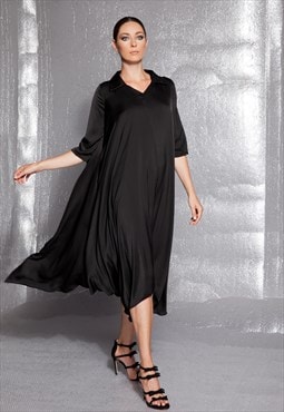 Black maxi dress/ Party Dress/ Long sleeve dress/Shirt dress