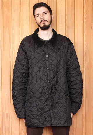 VINTAGE 1990S BLACK BARBOUR QUILTED COAT