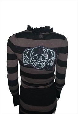 Reworked Striped gothic dress with skulls 