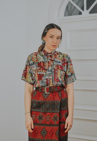 PRINTED SHIRT RETRO BLOUSE PICASSO ABSTRACT PSYCHEDELIC M/L