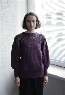 Vintage 80's Purple Glossy Knitted Jumper