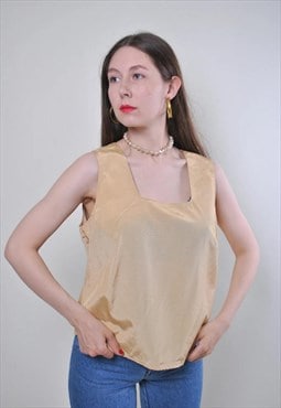 Vintage 90s tank top, beige sleeveless blouse, minimalist 